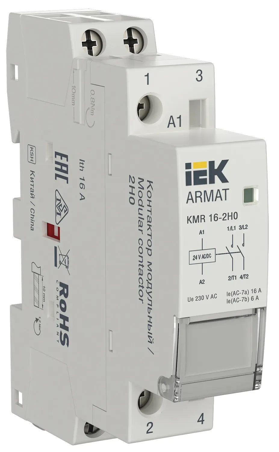 ARMAT Контактор модульный KMR 16А 24В AC/DC 2НО IEK IEK AR-KMR20-016-20-024