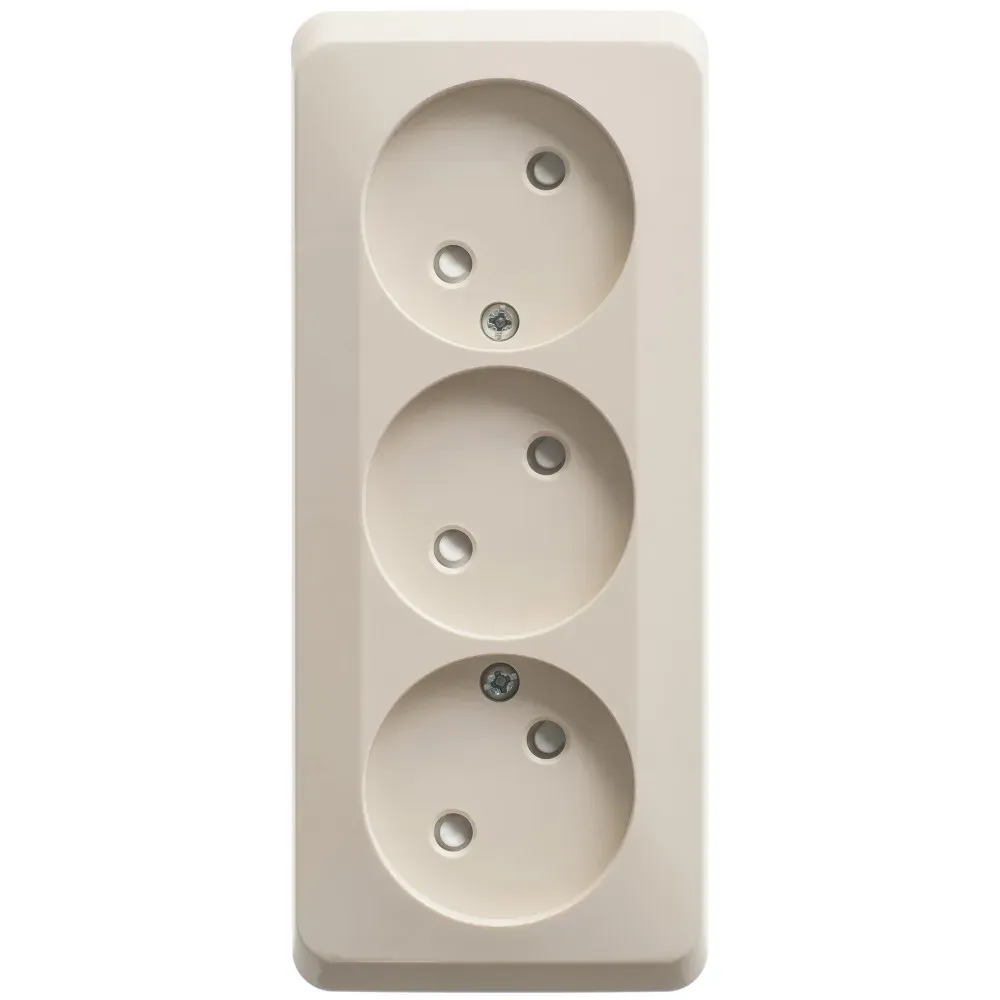 ЭТЮД Розетка тройная открытой установки без заземления со шторками 16А 250B, кремовый SE (Потенциал) PA16-010K