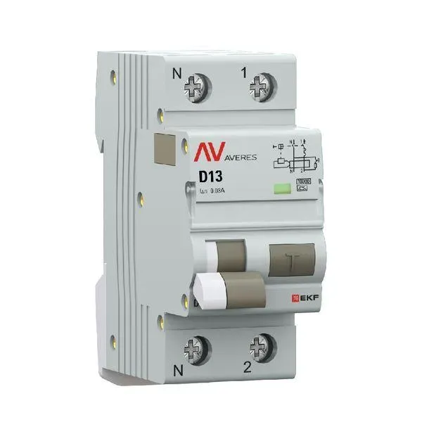 Дифференциальный автомат dva-10 1p+n 13а (d) 30ма (a) 10ка ekf averes EKF RCBO10-1PN-13D-30-A-AV