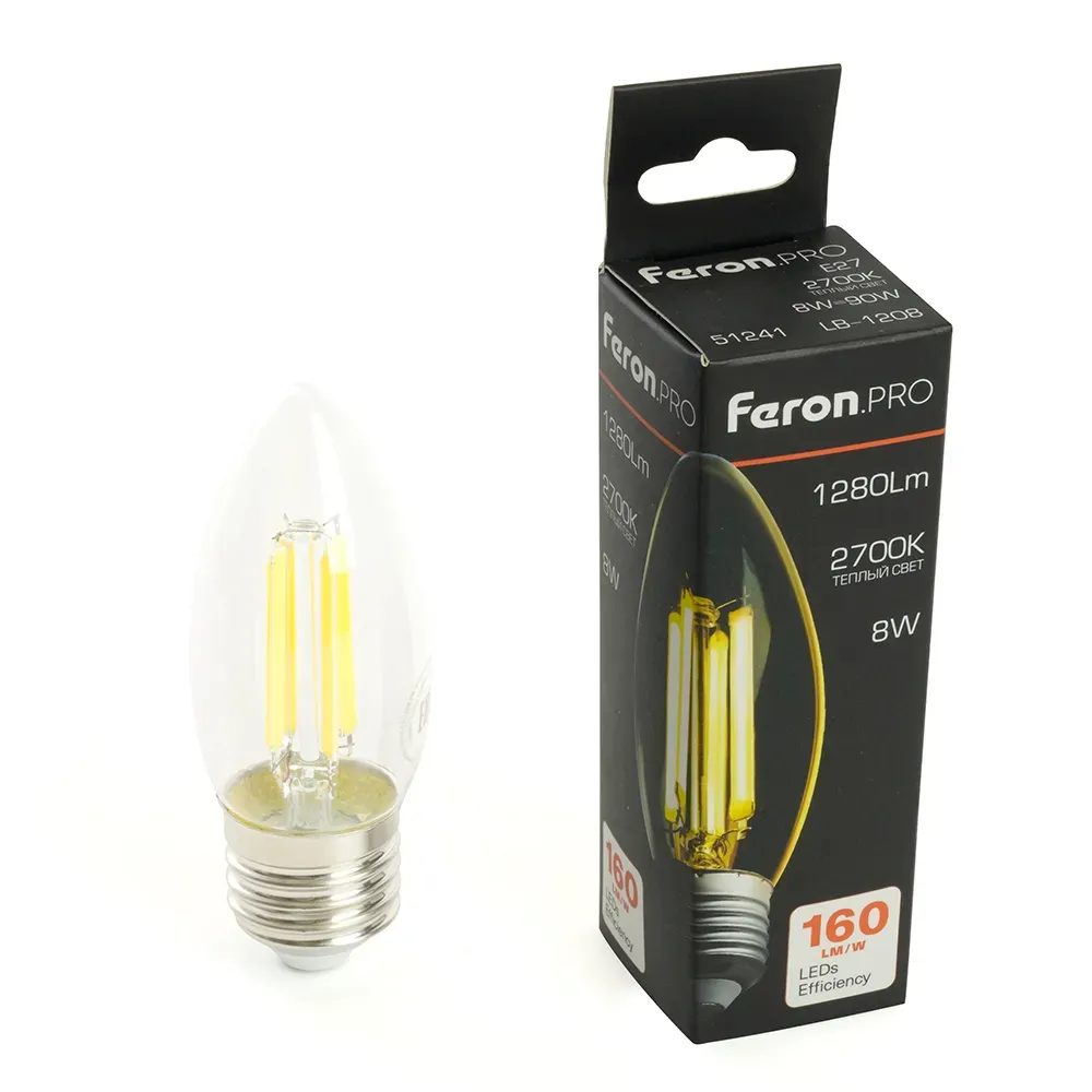 Лампа светодиодная led 8вт е27 теплый свеча filament feron.pro STEKKER 51241
