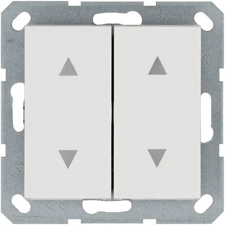 Выключатель двухклавишный для штор 10A 250V~ с накладкой, цвет белый глянцевый Jasmart G3028W