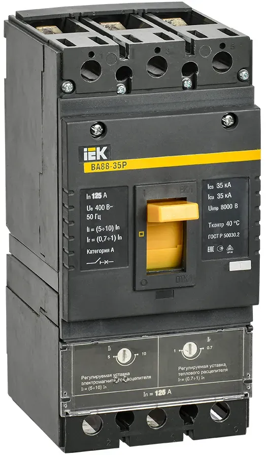 Автоматический выключатель ва88-35р 3р 125а 35ка с механической регулировкой термо-магнитного расцепителя IEK SVAR30-3-0125
