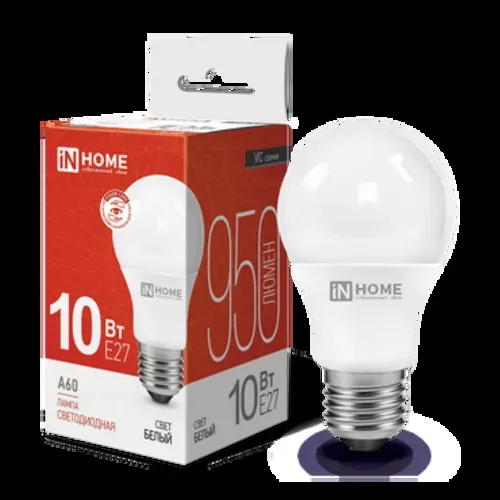Лампа светодиодная led-a60-vc 10вт 230в е27 4000к 950лм in home IN-HOME 4690612020211