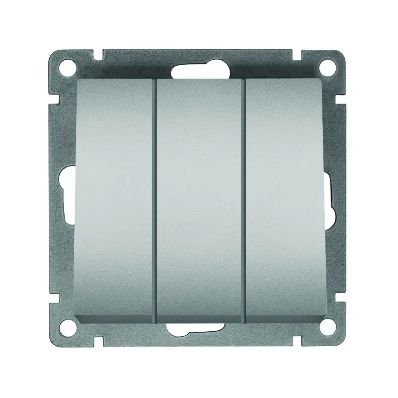 Выключатель трехклавишный серия Афина, с/у, 10А, 220В, серебро (еврослот) Универсал A0043-S