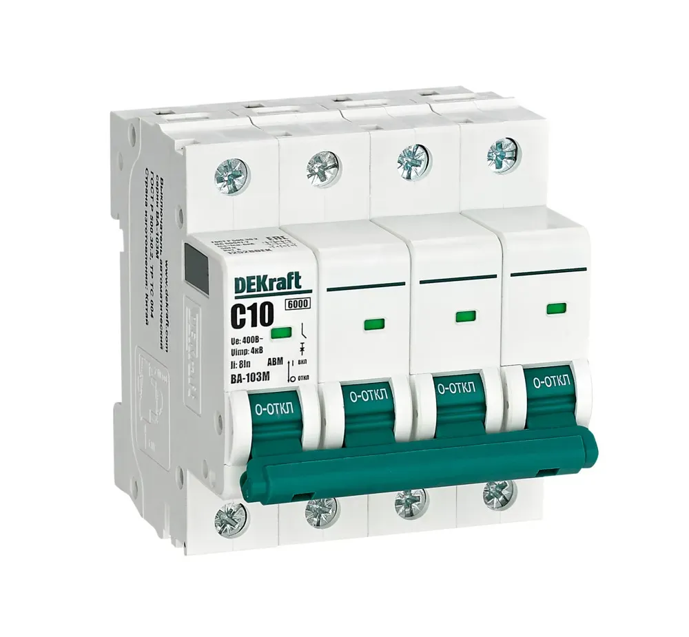 Выключатель автоматический без теплозащиты 4P 10А х-ка C 6кА ВА-103M SE (Dekraft) 12528DEK