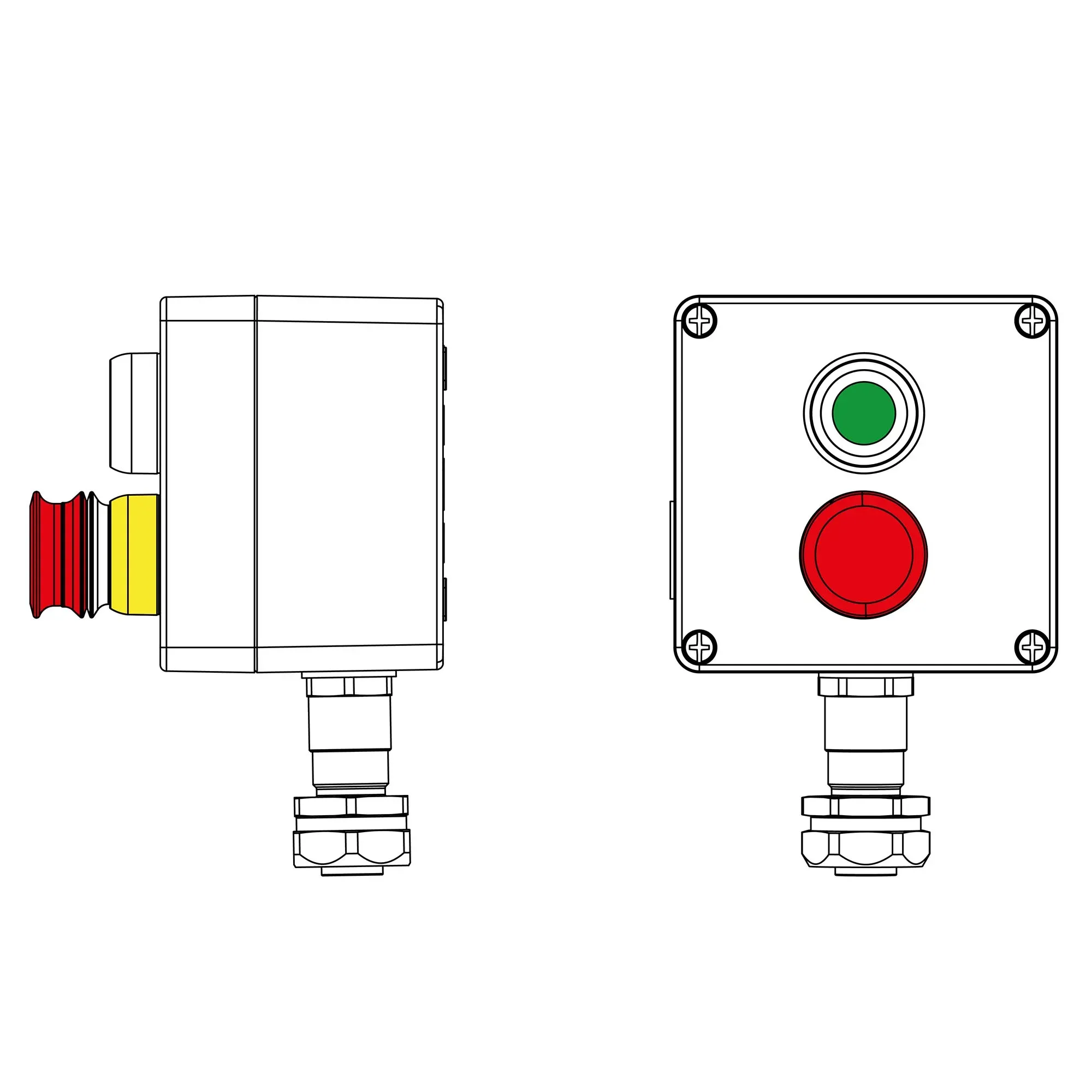 Взрывозащищенный пост управления из алюминия CPE-A-12-(1xP1G(11)-1xP6E(11))-1xKAEPM2MHK-20(C)1Ex d e IIC Т5 Gb / Ex tb IIIC T95°C Db IP66 DKC 2201.121.22.120O
