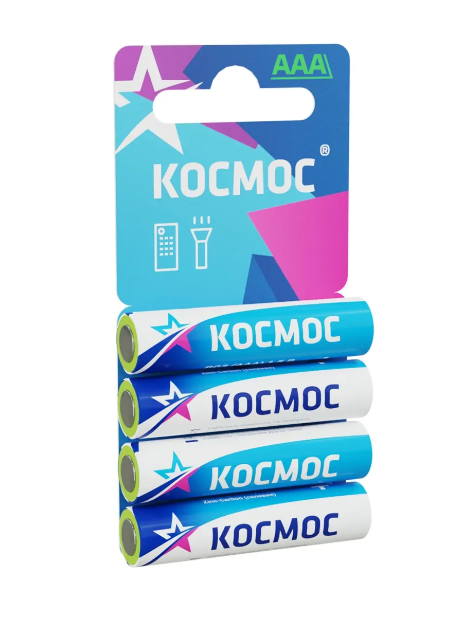 Батарейка R03 (ААА) 1.5V Zinc carbon 4BL в шринке КОСМОС KOCR034BL