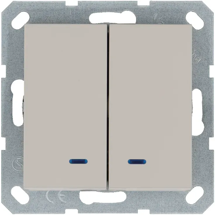 Выключатель двухклавишный со светодиодами 10A 250V~ с накладкой, цвет Тауп Jasmart G3023NT