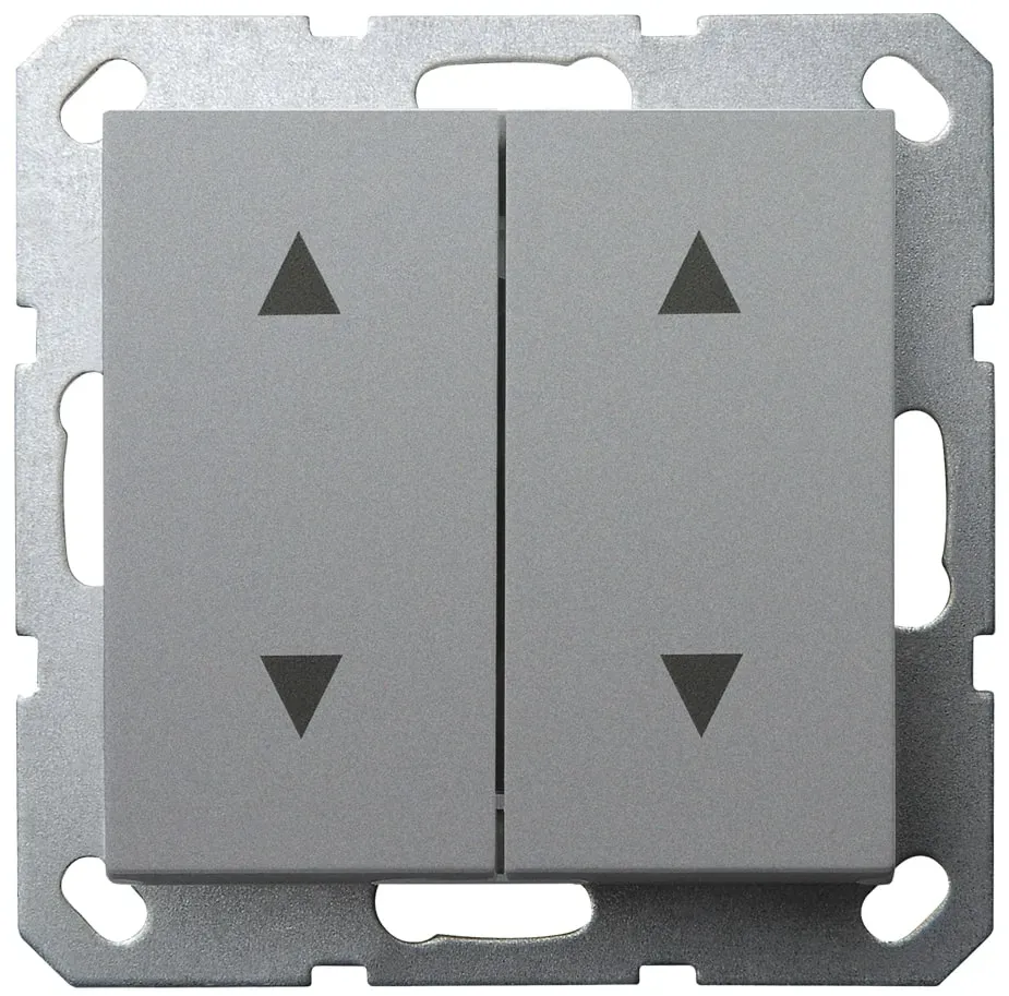 Выключатель двухклавишный для штор 10A 250V~ с накладкой, цвет Алюминий Jasmart G3028S