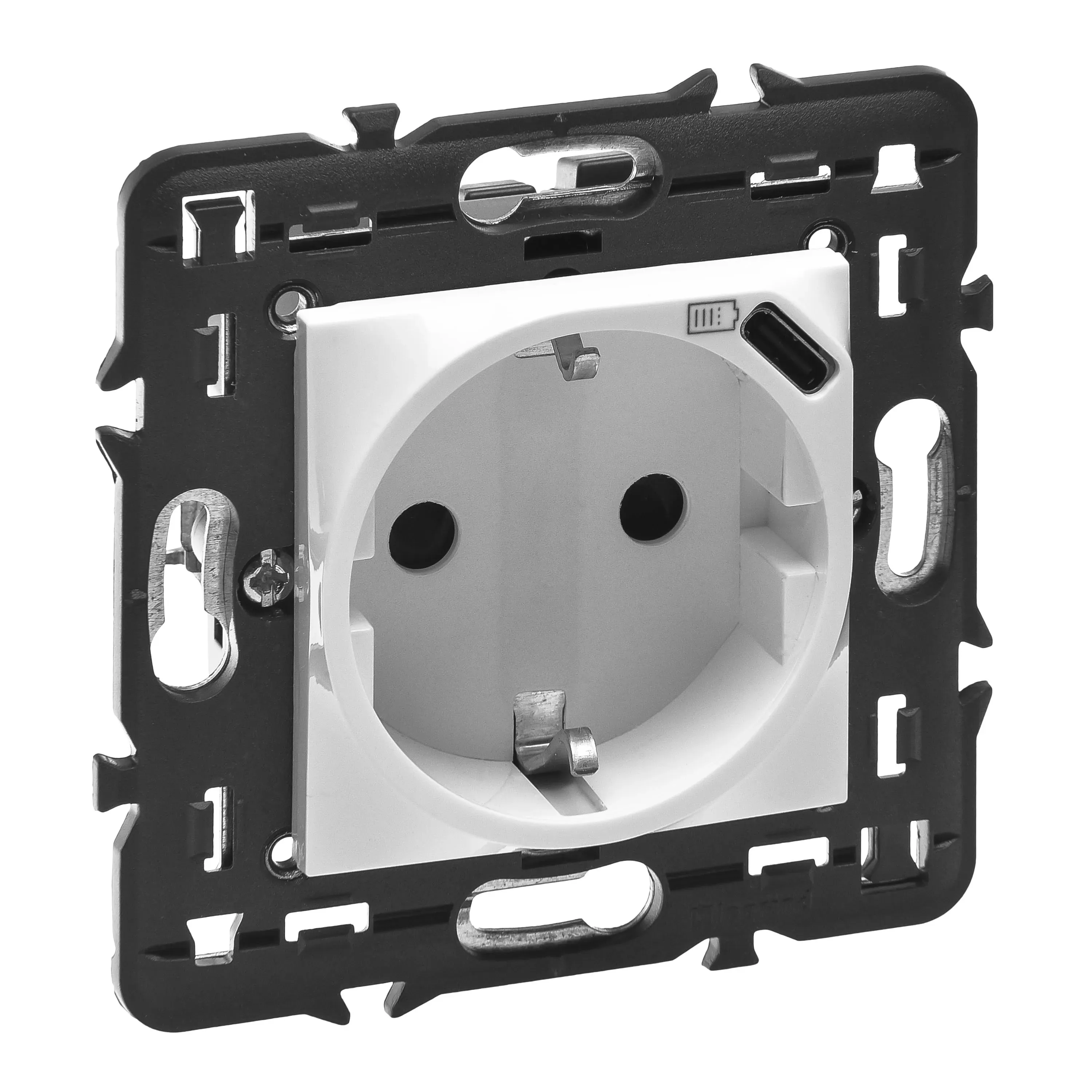 Розетка 2К+3 с USB-C Mosaic немецкий стандарт - с суппортом - белая LEGRAND 077271L