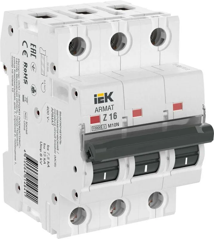 Armat выключатель автоматический трехполюсный m10n z 16а IEK AR-M10N-3-Z016