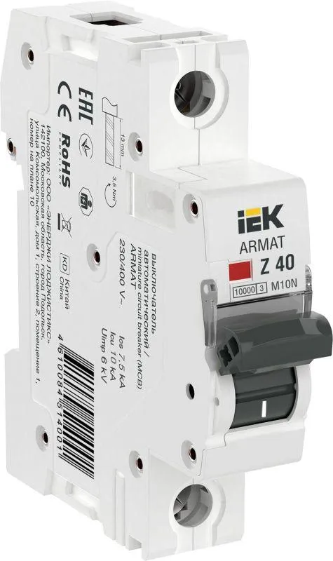 Armat выключатель автоматический однополюсный m10n z 40а IEK AR-M10N-1-Z040