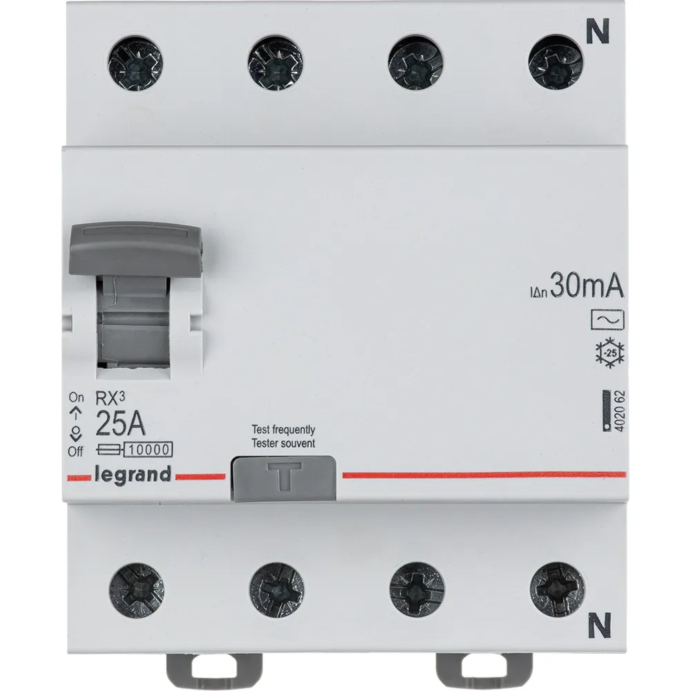 ВДТ RX3 - 4П - 25 А - тип AC - 30 мА - 4 модуля LEGRAND 402062