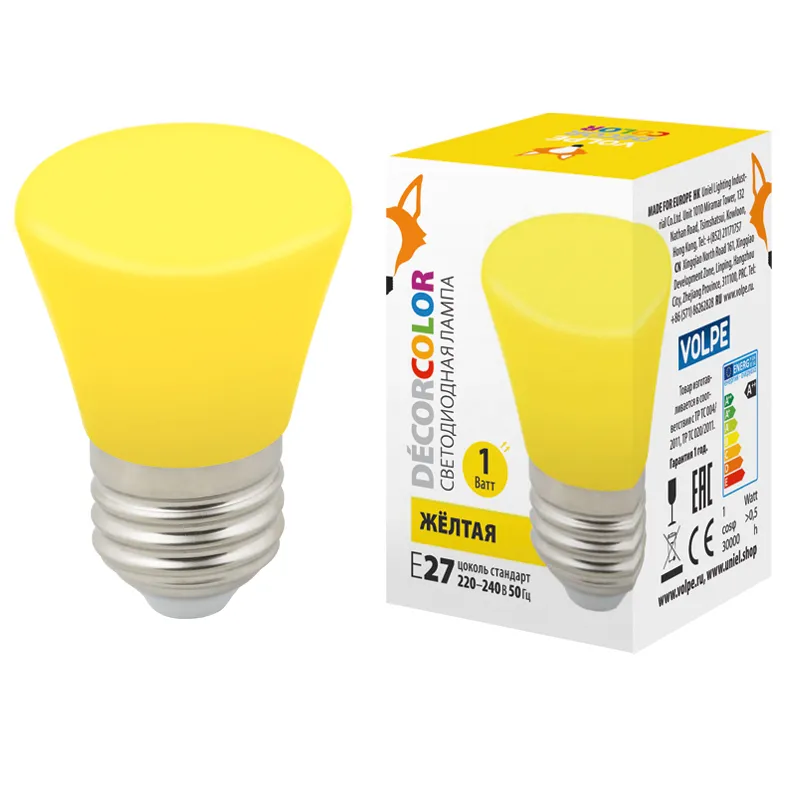 Лампа декоративная светодиодная форма led-d45-1w/yellow/e27/fr/с bell колокольчик матовая цвет желтый картон UNIEL UL-00005641