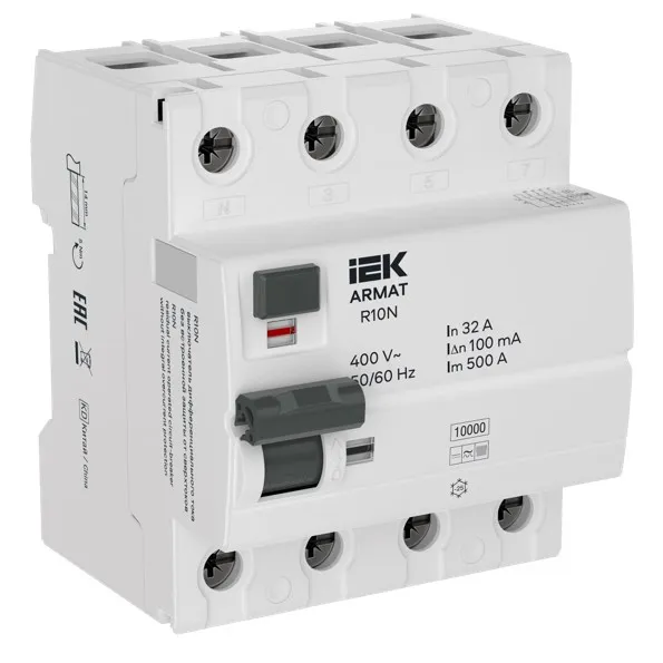 ARMAT Выключатель дифференциального тока R10N 4P 32А 100мА тип B IEK IEK AR-R10N-4-032B100
