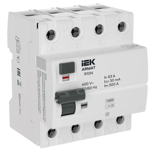 ARMAT Выключатель дифференциального тока R10N 4P 63А 30мА тип B IEK IEK AR-R10N-4-063B030