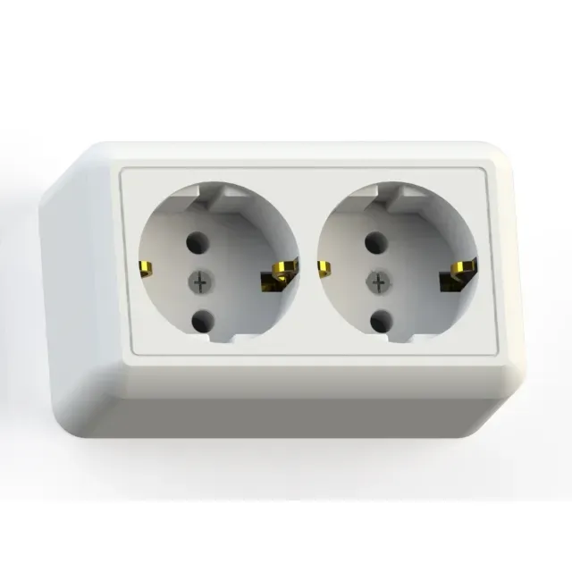 ОПТИМА Розетка открытой установки двухместная с заземляющим контактом, 16А РА16-374 белая Кунцево 8010