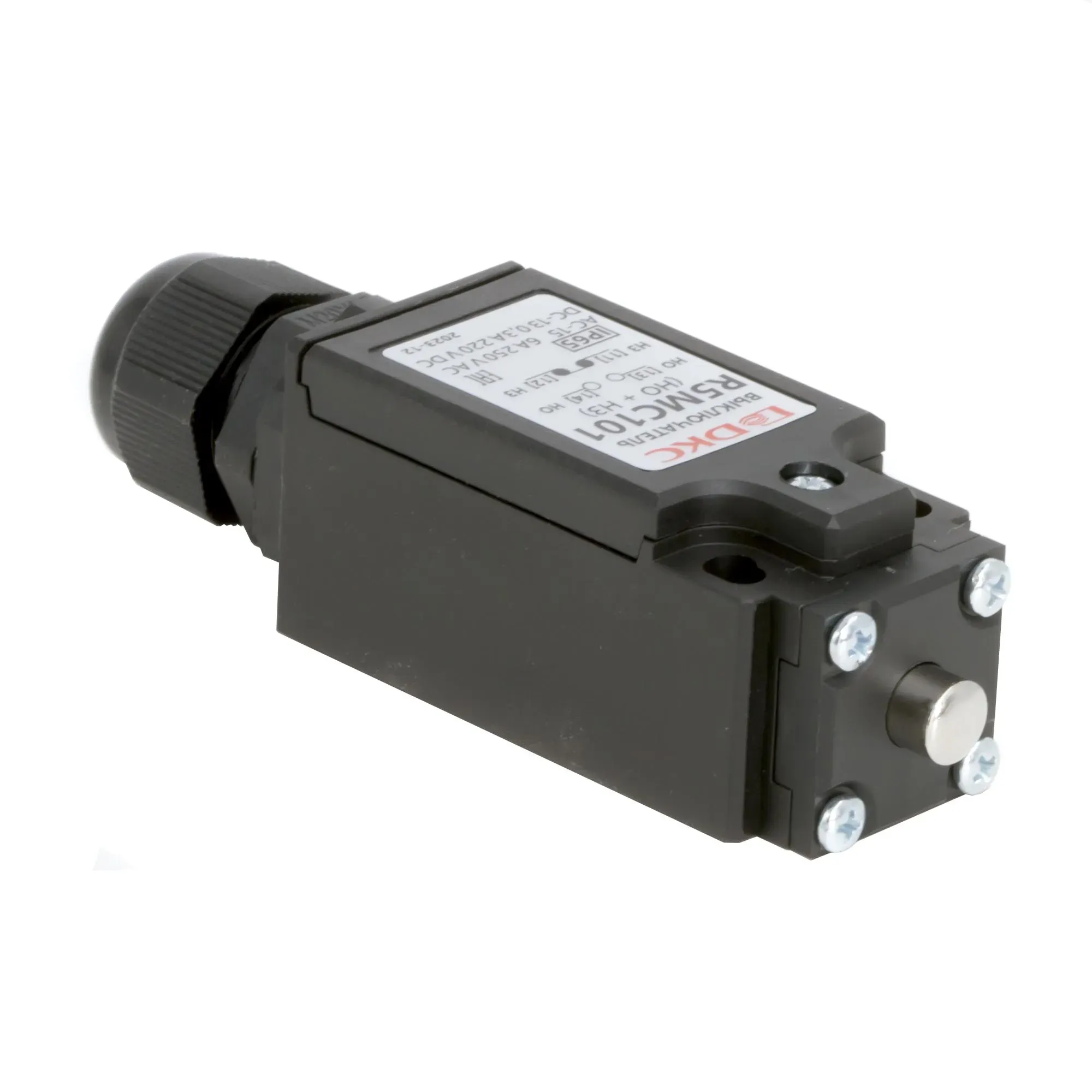 Концевой выключатель с двумя контактами, нормальнооткрытый + нормально закрытый (NO+NC). Исполнение с кнопкой. DKC R5MC101