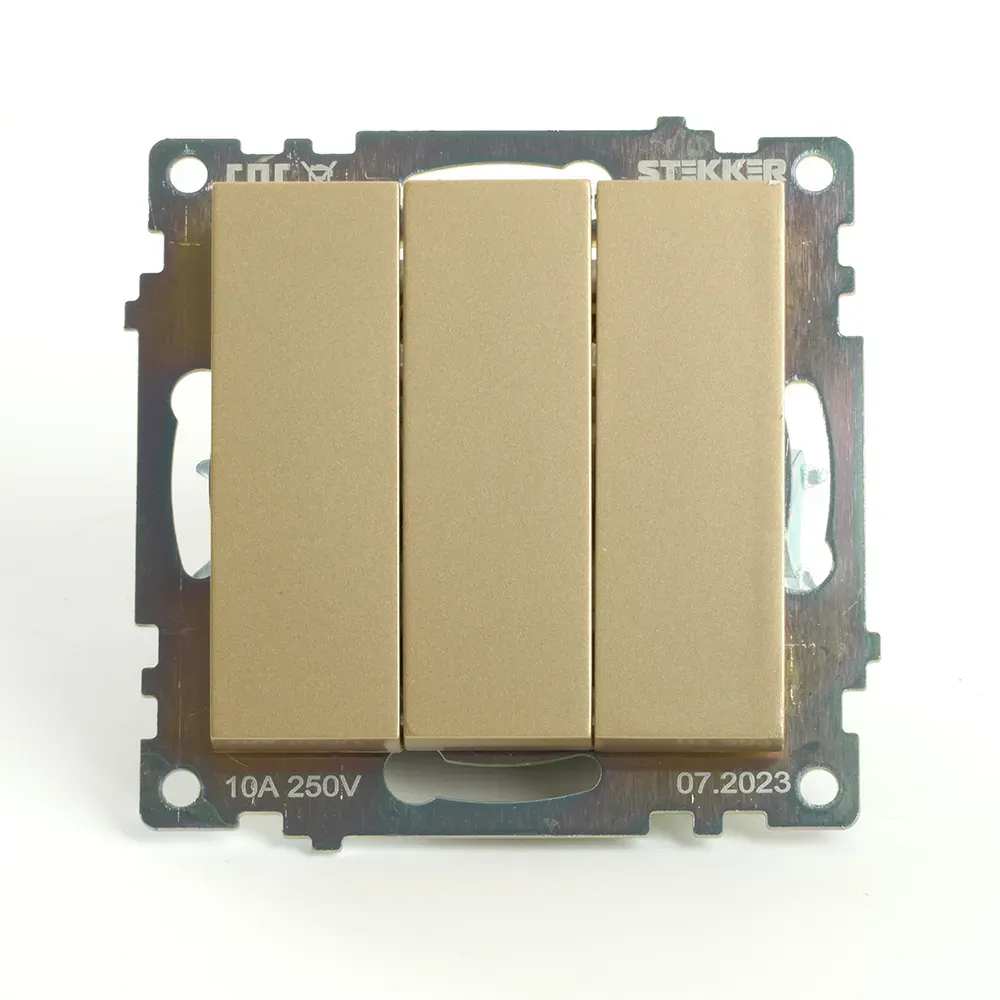 Выключатель трехклавишный (механизм) серия Катрин золото STEKKER FERON 49219