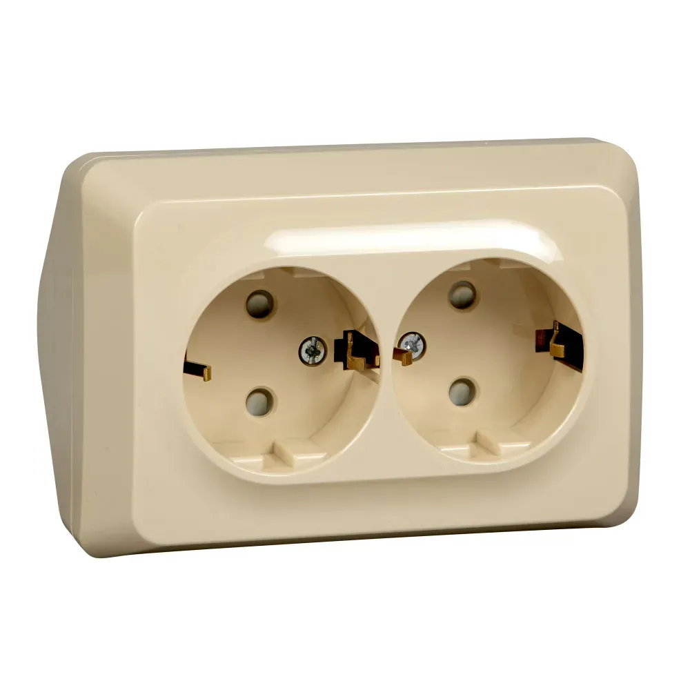 ЭТЮД Розетка угловая двойная открытой установки с заземлением со шт. 16А 250B,кремовый SE (Потенциал) PA16-108K