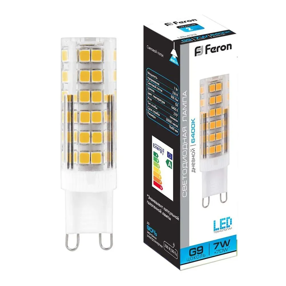 Лампа светодиодная LED 7вт 230в G9 дневной капсульная FERON 25768