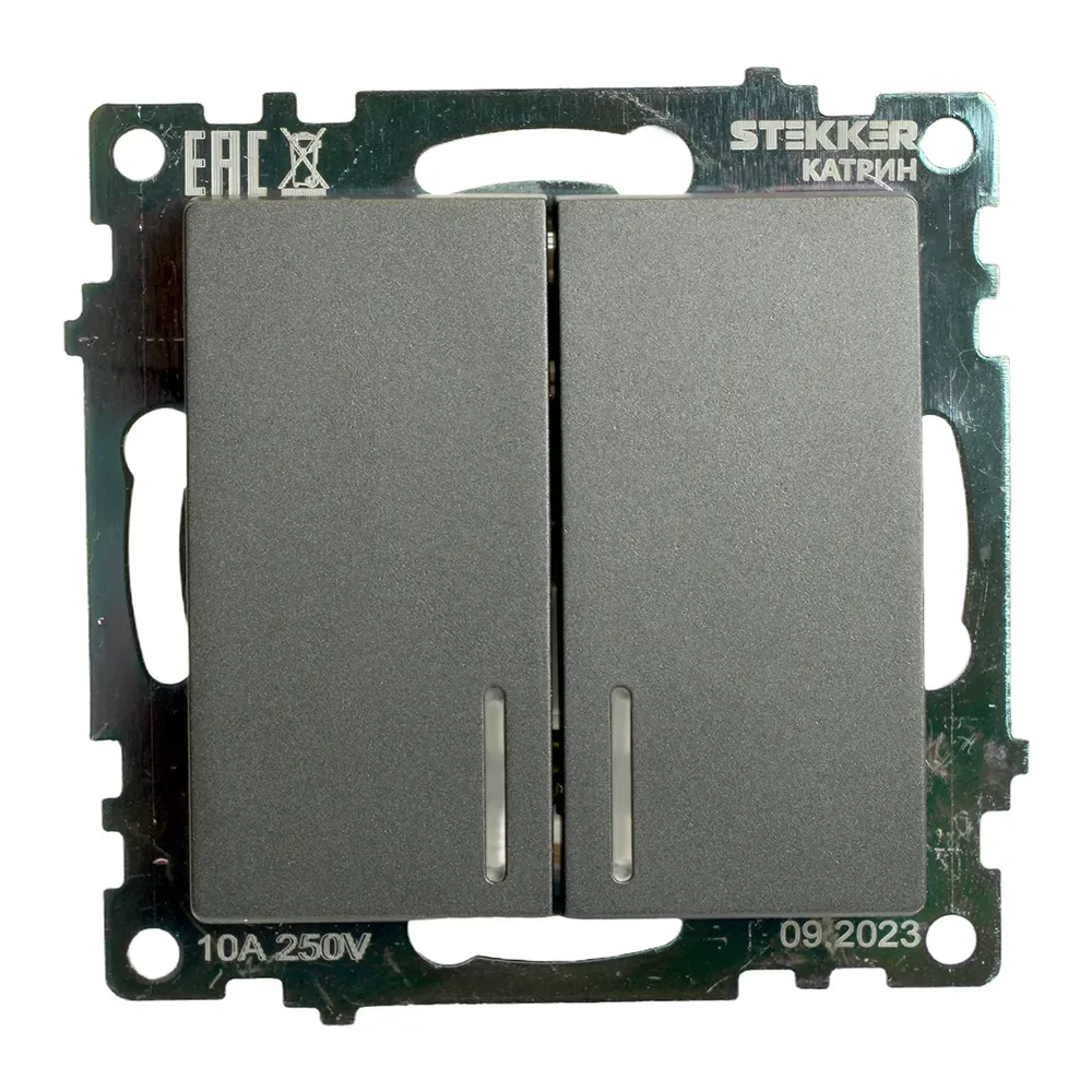 Выключатель двухклавишный c индикатором (механизм) серия Катрин графит STEKKER FERON 49409