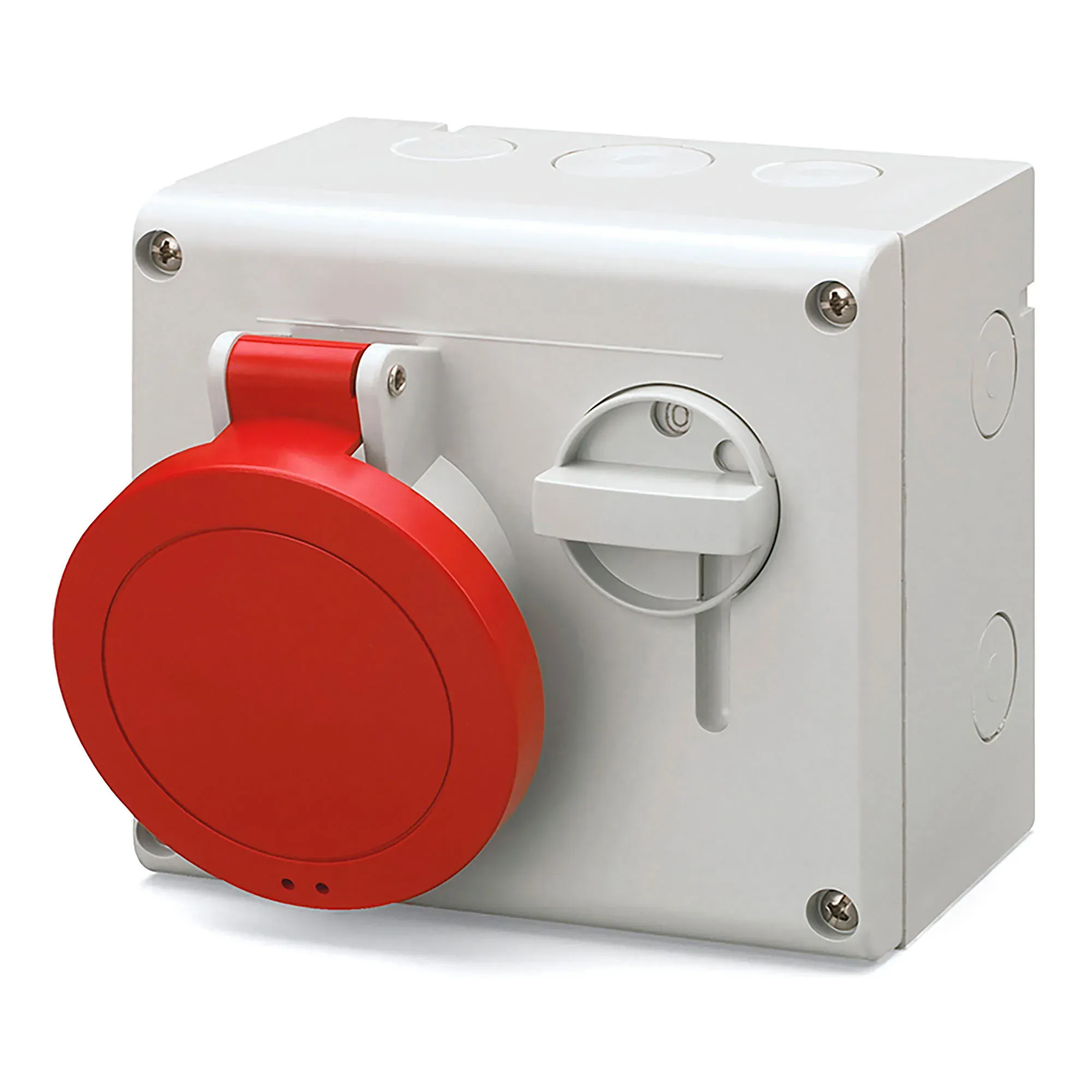 Розетка наружной установки с механической блокировкой и верхним расположением разъема ip44 32а 3p+e+n ДКС DIS5003287