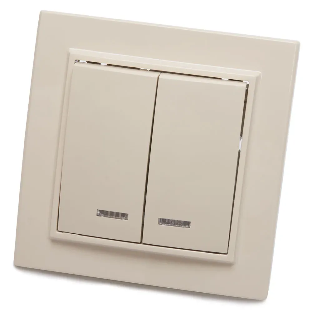 Выключатель двухклавишный c индикатором, серия Эрна, слоновая кость, Stekker FERON 39229