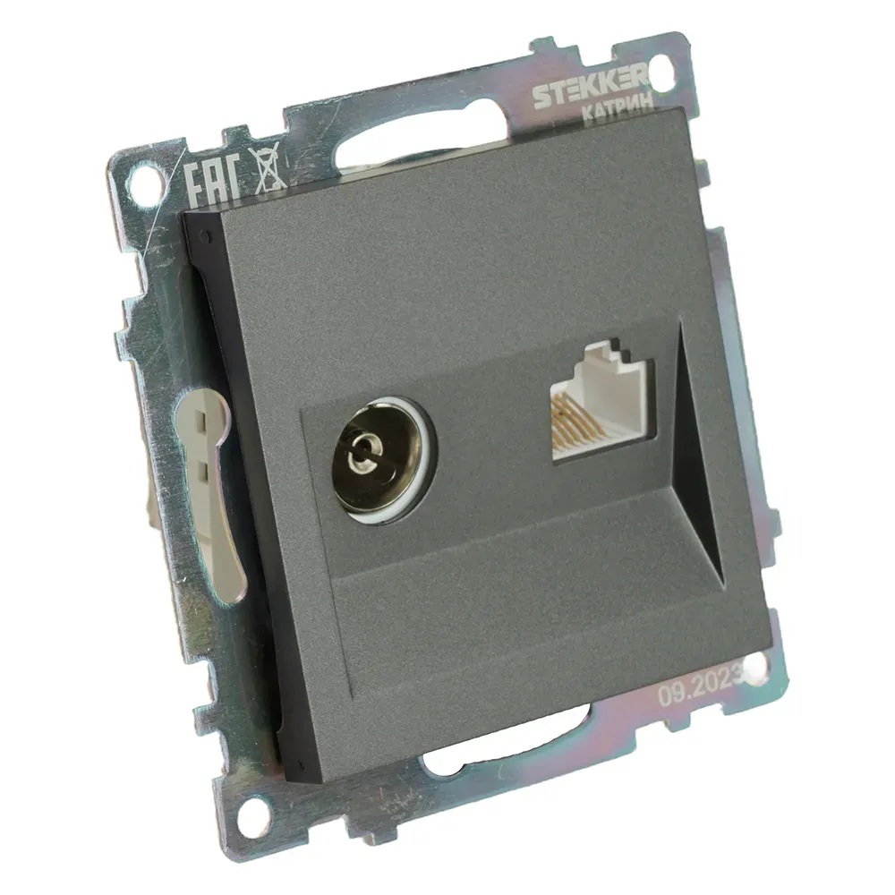 Розетка TV + компьютерная RJ-45 (механизм) серия Катрин графит STEKKER