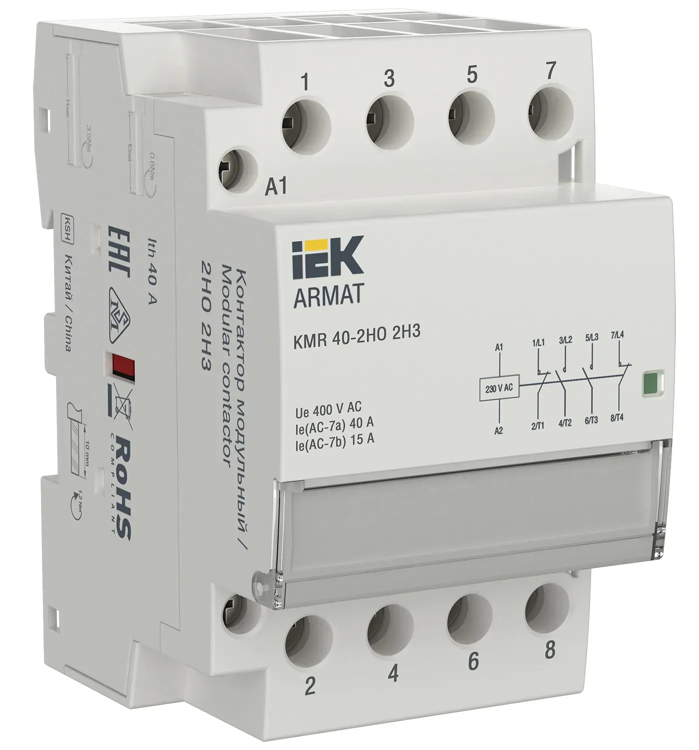 ARMAT Контактор модульный KMR 40А 230В AC 2НО 2НЗ IEK IEK AR-KMR10-040-22-230