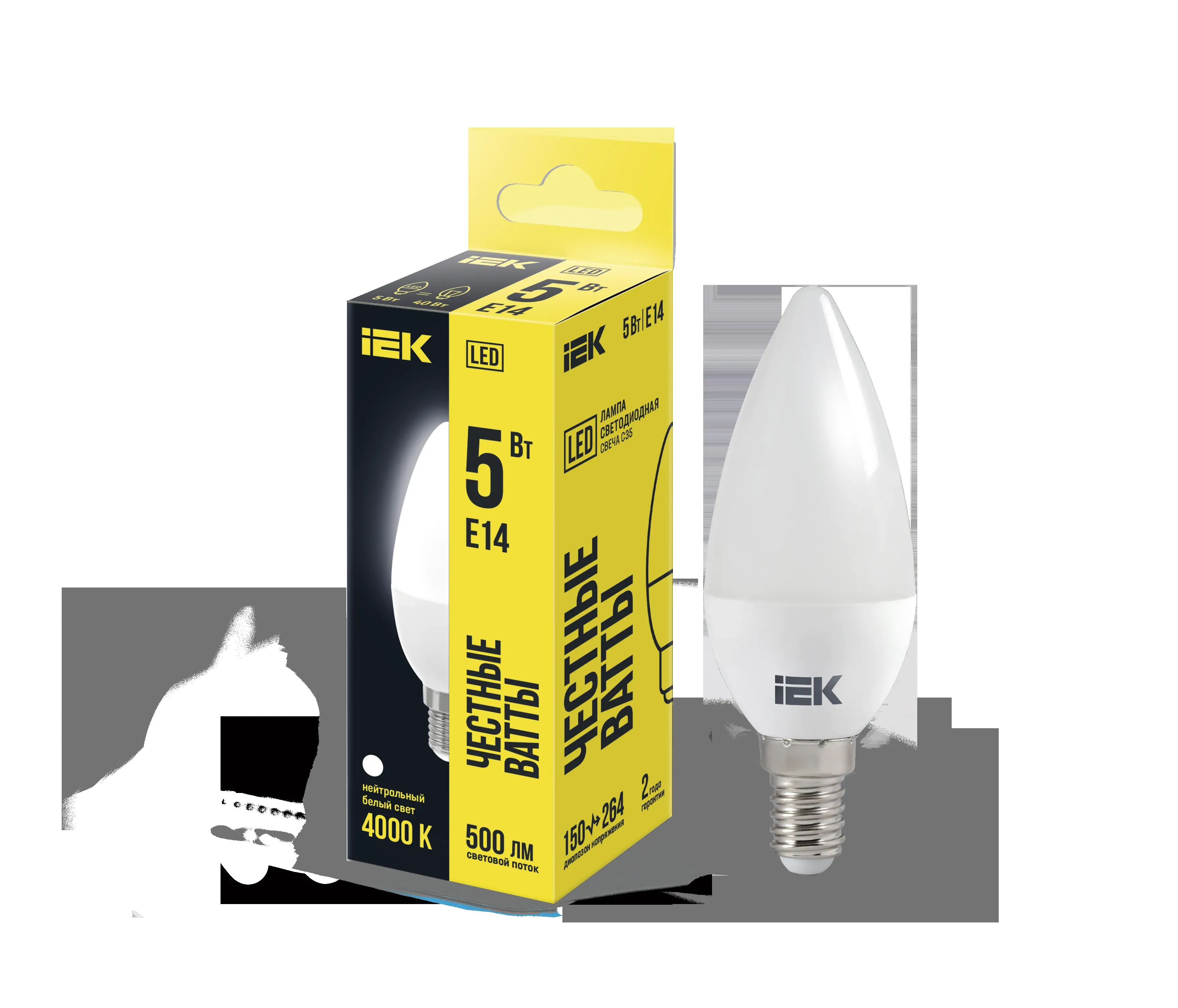 Лампа светодиодная c35 свеча 5вт 230в 4000к e14 iek IEK LLE-C35-5-230-40-E14