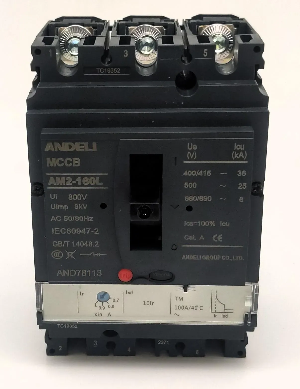 Выключатель автоматический AM2-160L 100A (70A-100A) 36KA TM расцепитель ANDELI ADL06-1207