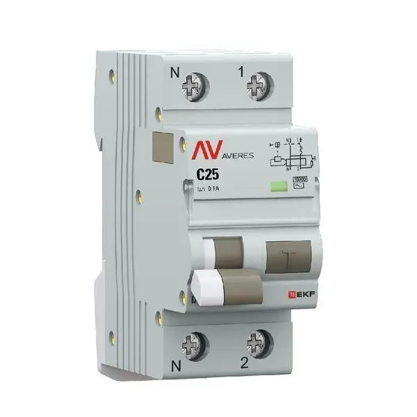Дифференциальный автомат dva-10 1p+n 25а (c) 100ма (ac) 10ка ekf averes EKF RCBO10-1PN-25C-100-AC-AV