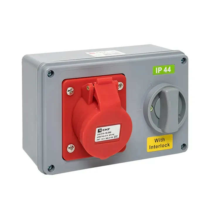 Розетка с блокировкой и выключателем 1414 3р+ре 16а 380в ip44 EKF PS-1414-16-380