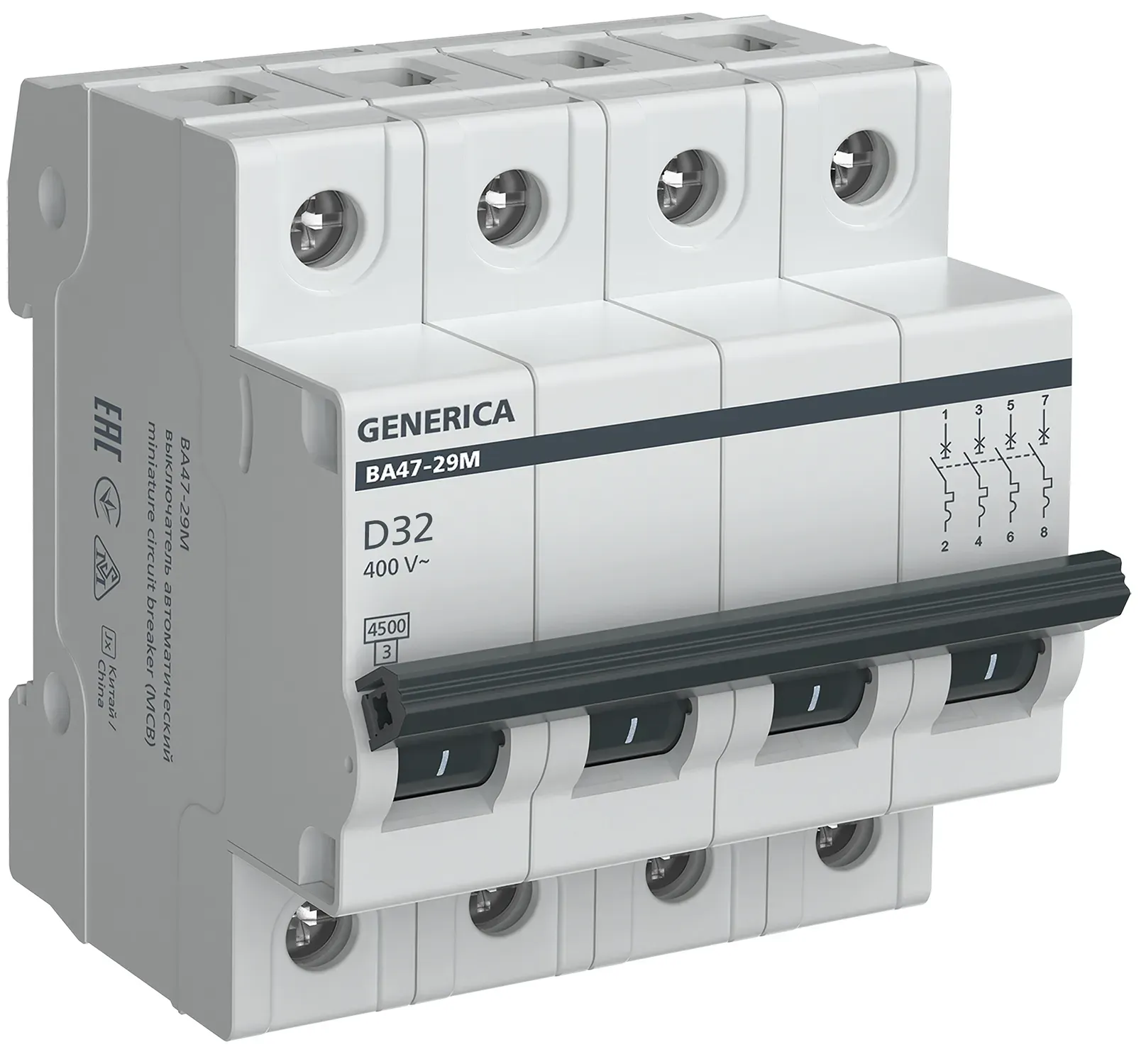 Автоматический выключатель ва47-29м 4p 32а 4,5ка d generica IEK MVA21-4-032-D-G