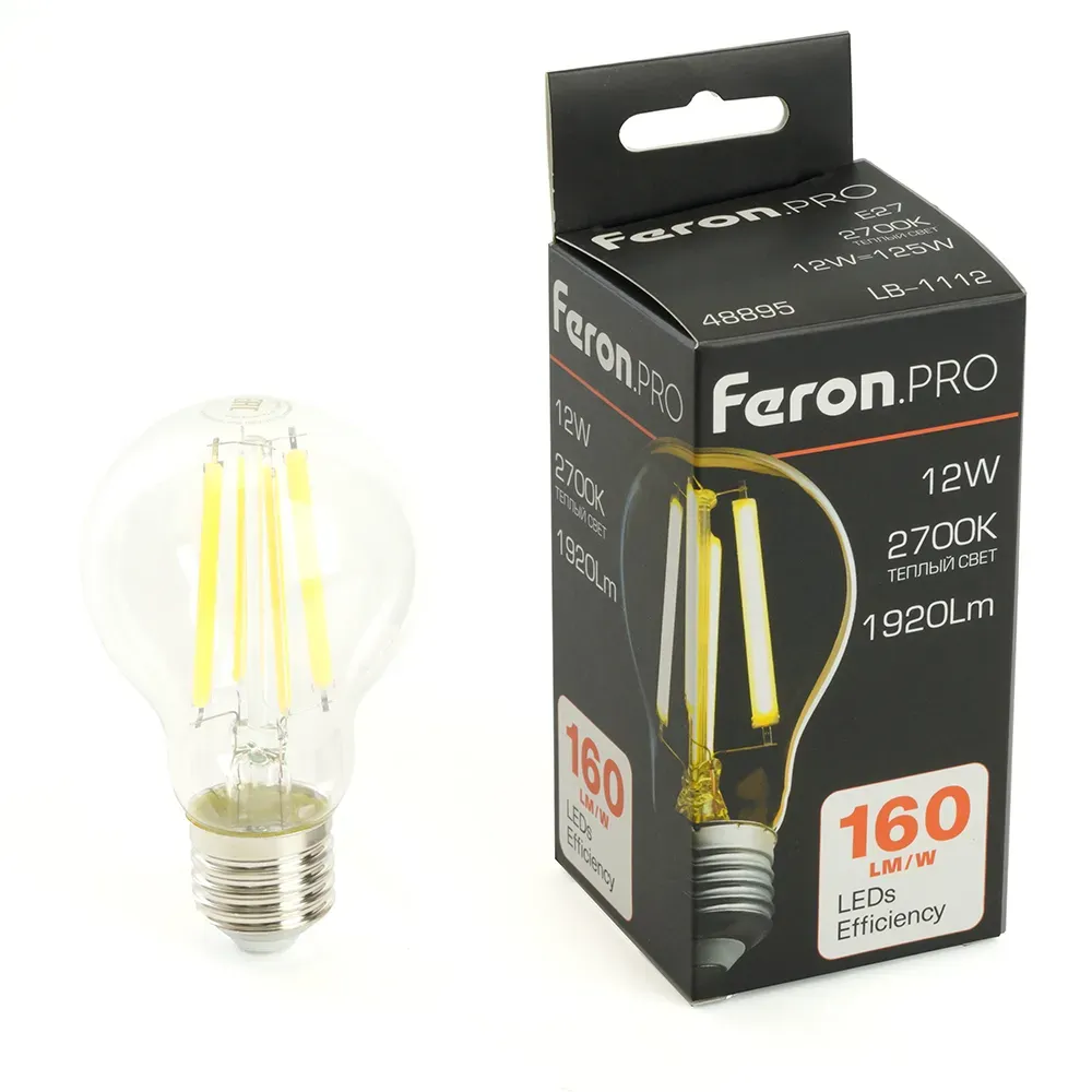 Лампа светодиодная led 12вт е27 теплый filament feron.pro STEKKER 48895