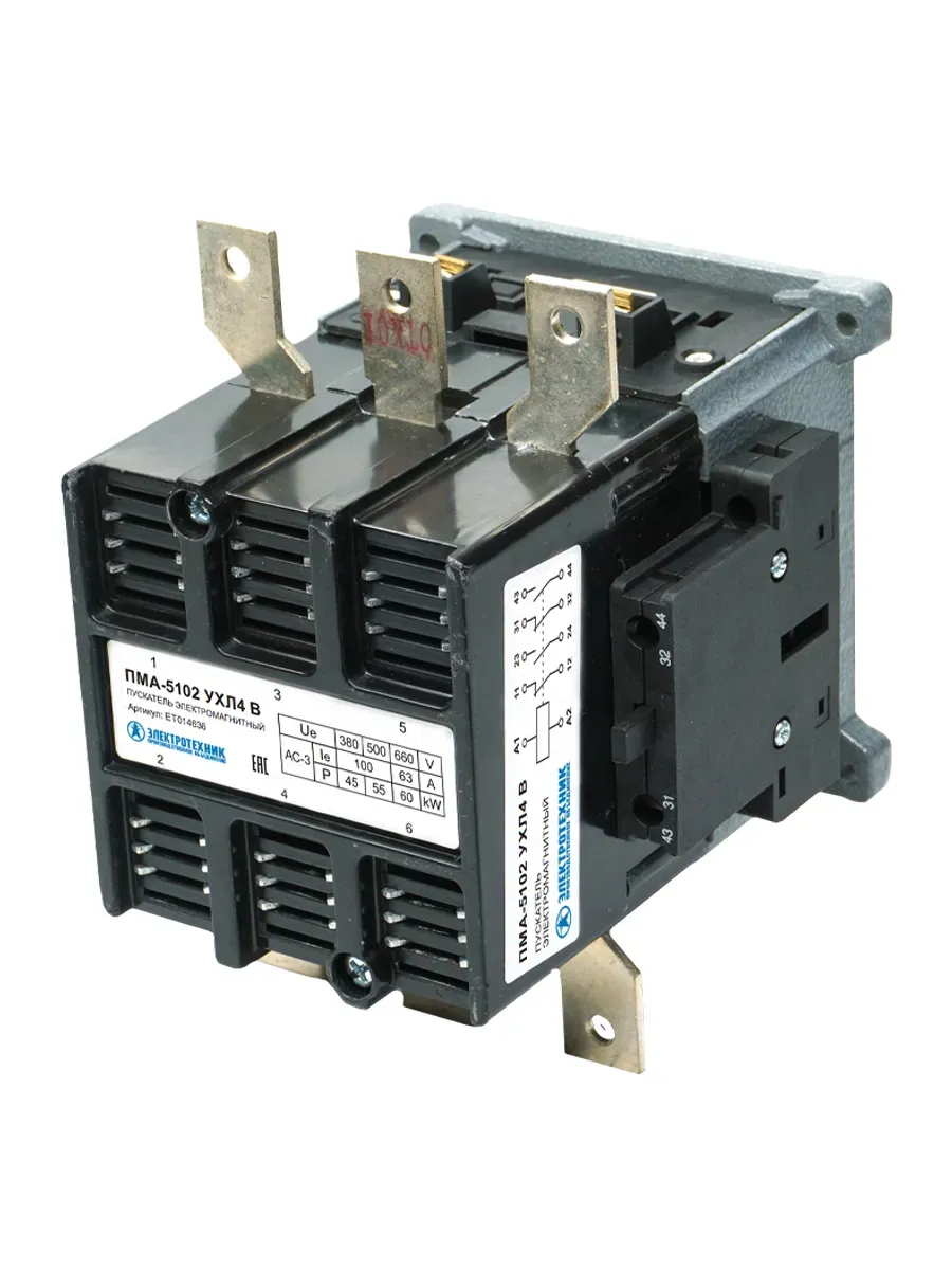 пускатель электромагнитный ПМА-5102 УХЛ4 В, 110В, 2з+2р, 100А, нереверсивный, без реле, IP00 Электротехник ET014636