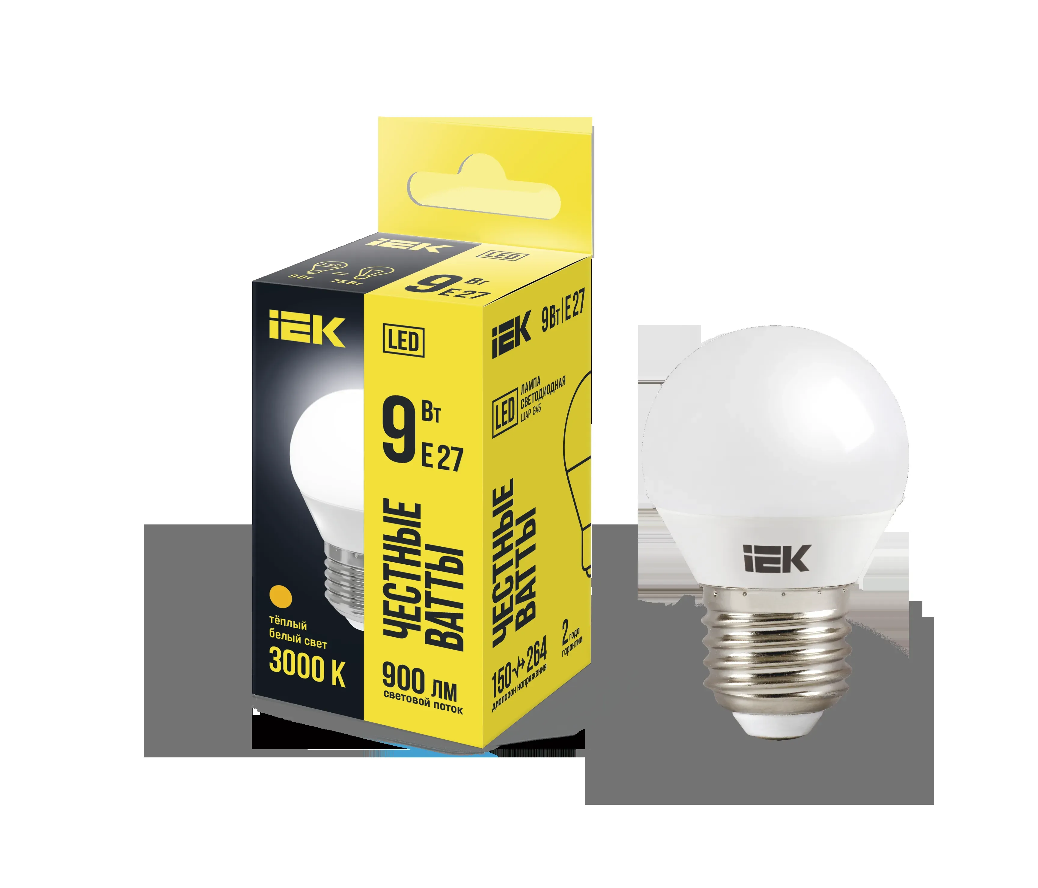 Лампа светодиодная g45 шар 9вт 230в 3000к e27 iek IEK LLE-G45-9-230-30-E27