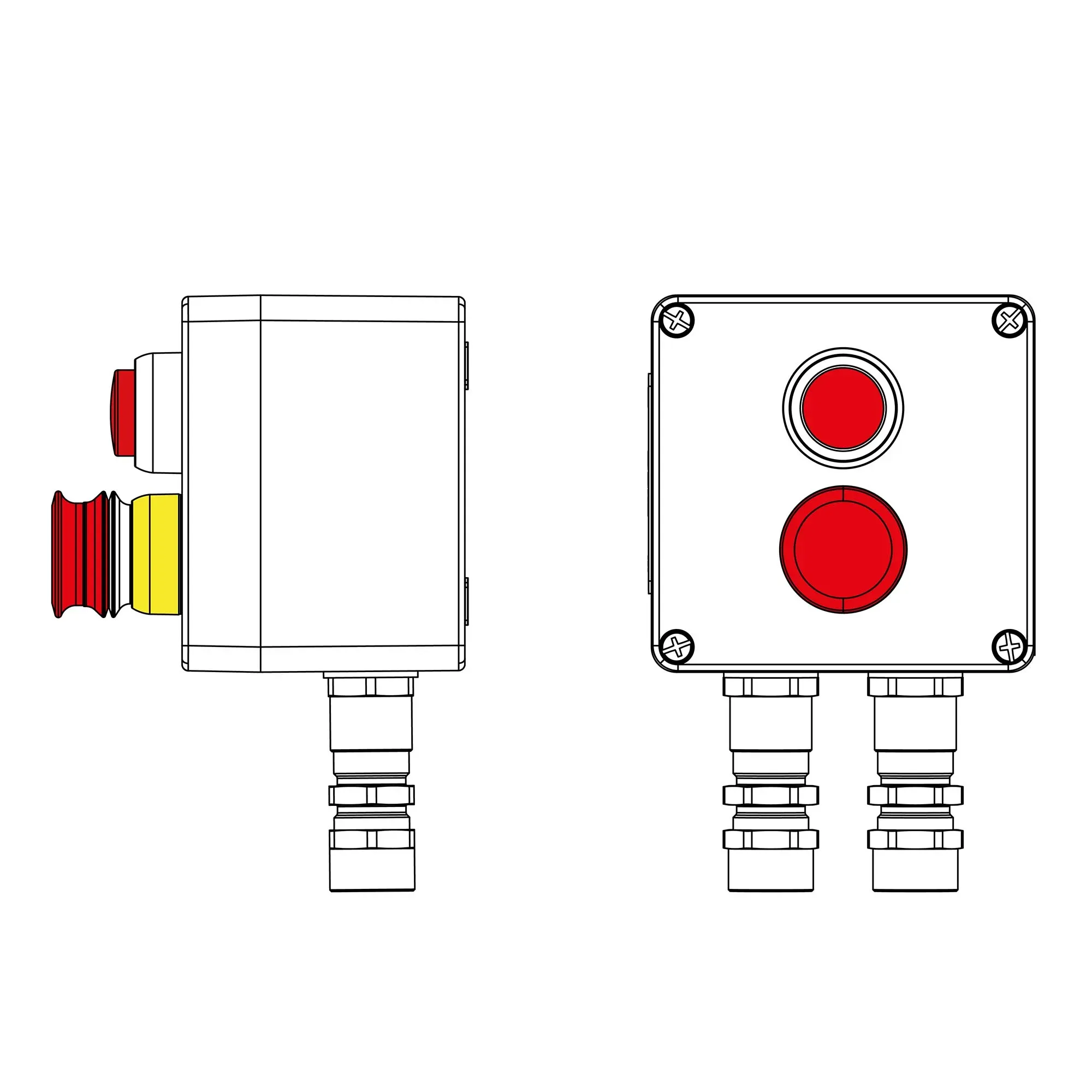 Взрывозащищенный пост управления из алюминия CPE-A-12-(1xLR(220)-1xP3E(11))-2xKA2MHK(C)1Ex d e IIC Т5 Gb / Ex tb IIIC T95°C Db IP66 DKC 2201.121.22.11I