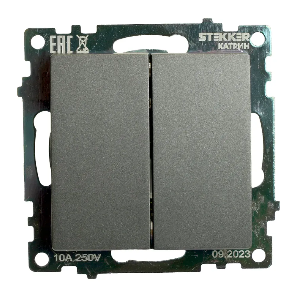 Выключатель двухклавишный (механизм) серия Катрин графит STEKKER FERON 49411