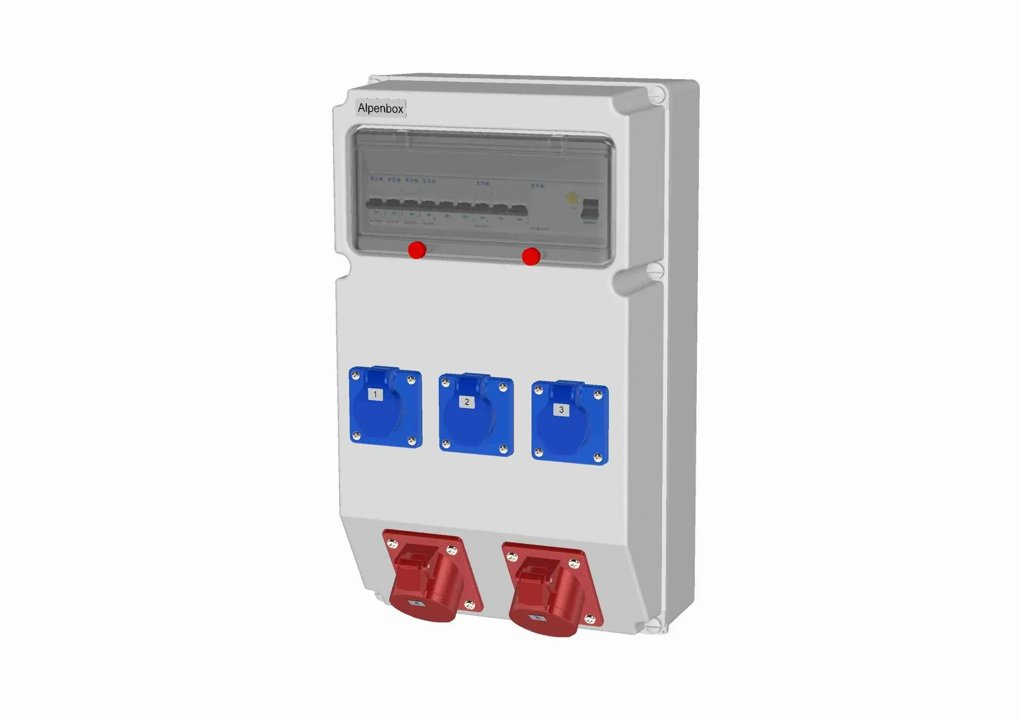 Устройство распределительное 00 3хSHUKO16А250В 2хСЕЕ16А5п с защитой, вход УЗО, 297x504x177, настенное, пластик, IP44 AlpenBox 00-00031729