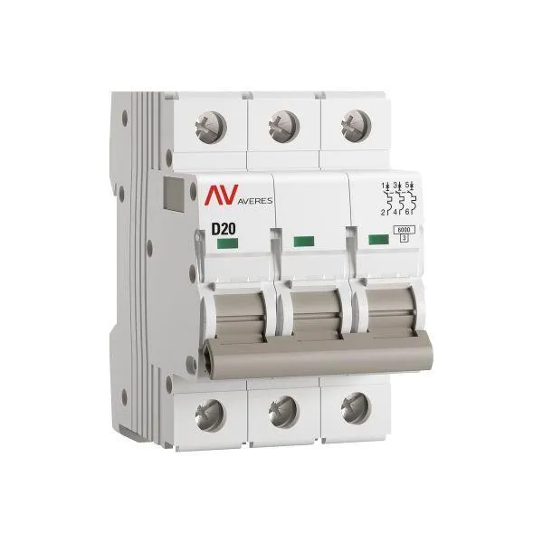 Выключатель автоматический av-6 3p 20a (d) 6ка averes EKF MCB6-3-20D-AV