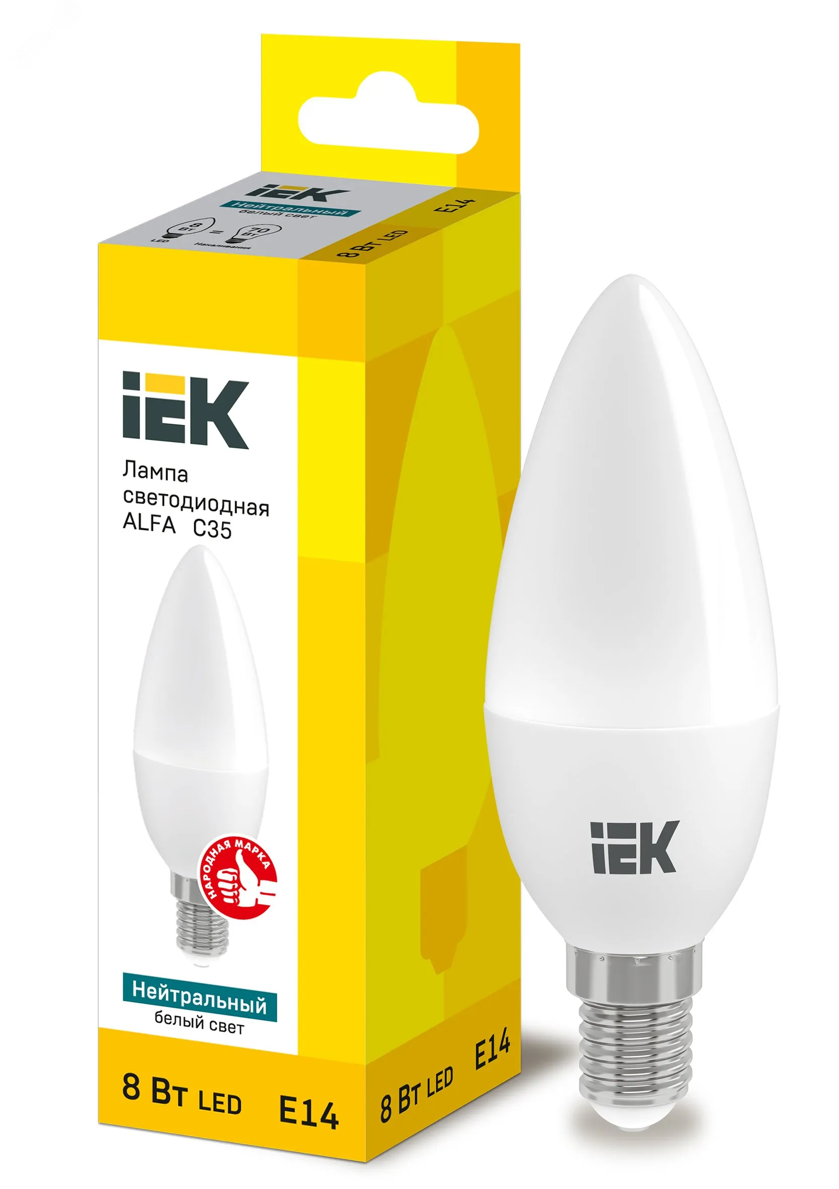 Лампа led alfa c35 св. 8вт 4000к e14 (6шт/упак) (ст) iek IEK LLA-C35-8-230-40-E14-6-C