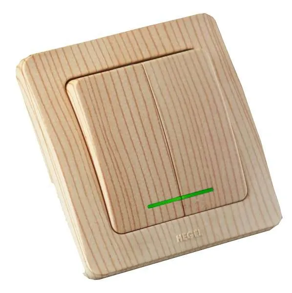 Выключатель двухклавишный скрытый с индикацией сосна 16А HEGEL ВС16-352-02