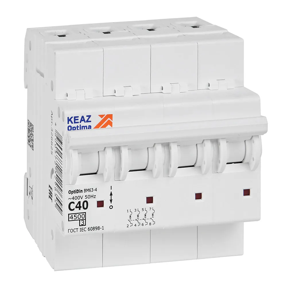 Выключатель автоматический четырехполюсный 40а c 4,5ка ac optidin bm63-4c40-4,5-ухл3 КЭАЗ 326825