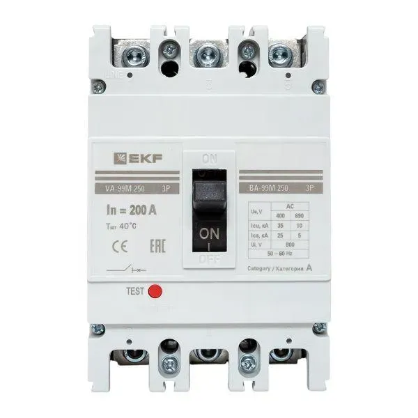 Выключатель автоматический трехполюсный ва-99м/250 200а 25ка рэ2000а EKF MCCB99-250-200M