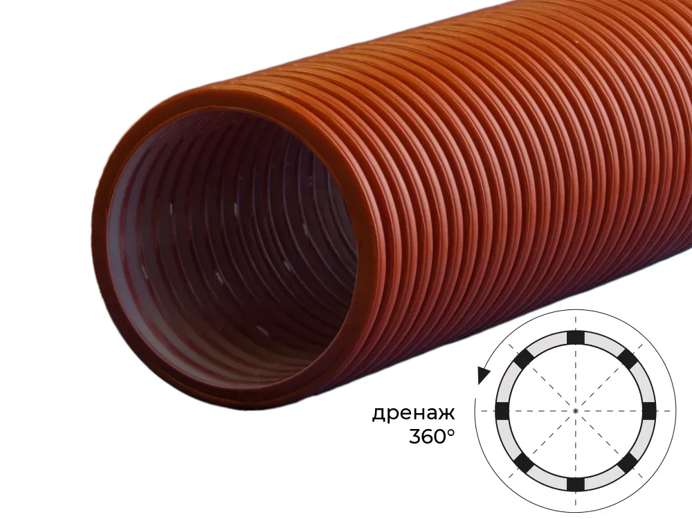 Труба ПЭ гофрированная двухслойная 292/250 SN8 с перфорацией 240гр 5отв - 6м. Политэк 292250240