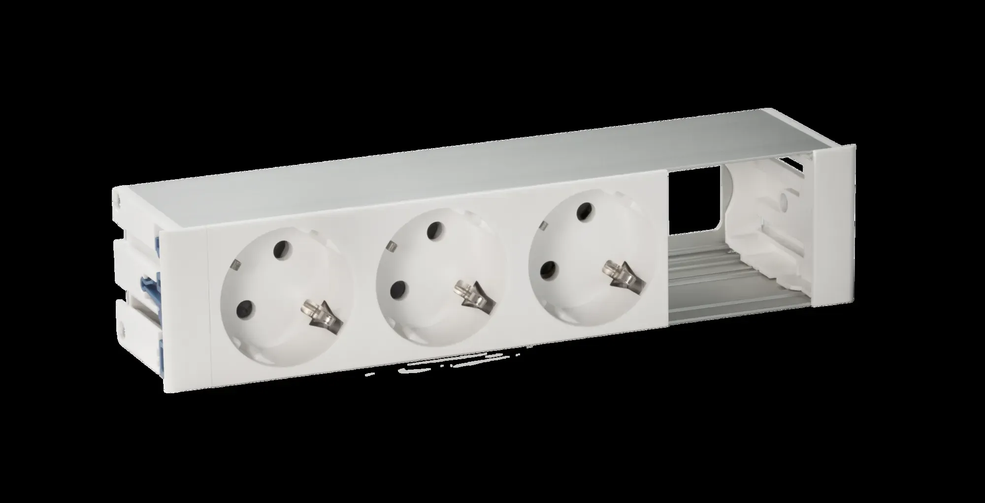 Врезной розеточный блок с крышкой, ввод щетка, 3x2P+E, 1 пустое отверстие, белый, 400 Simon 44403000-130