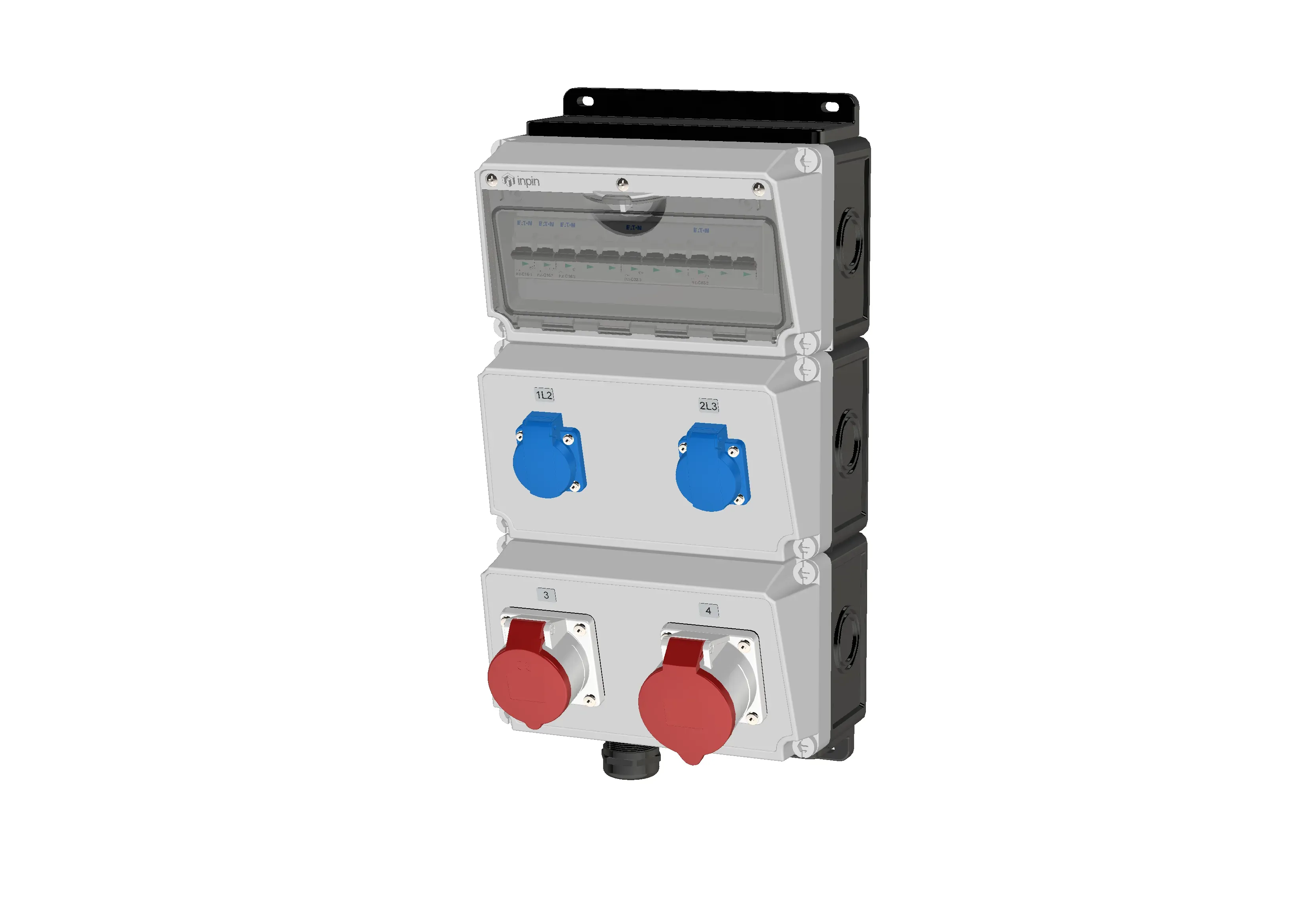 Комбинация розеток , Вход М40, клеммы, 1xCEE32A5p, 1xCEE16A5p, 2xSchuko, IP44 AlpenBox 1603023