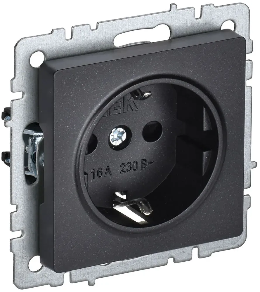 BRITE Розетка с заземлением с защитными шторками 16А РС14-1-0-БрЧ черный IEK BR-R14-16-K02